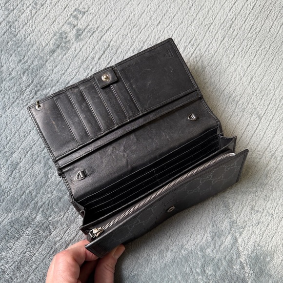 Gucci Carbon Fiber Long Wallet Black Checkbook Style w/ original dust bag & box - Picture 3 of 15